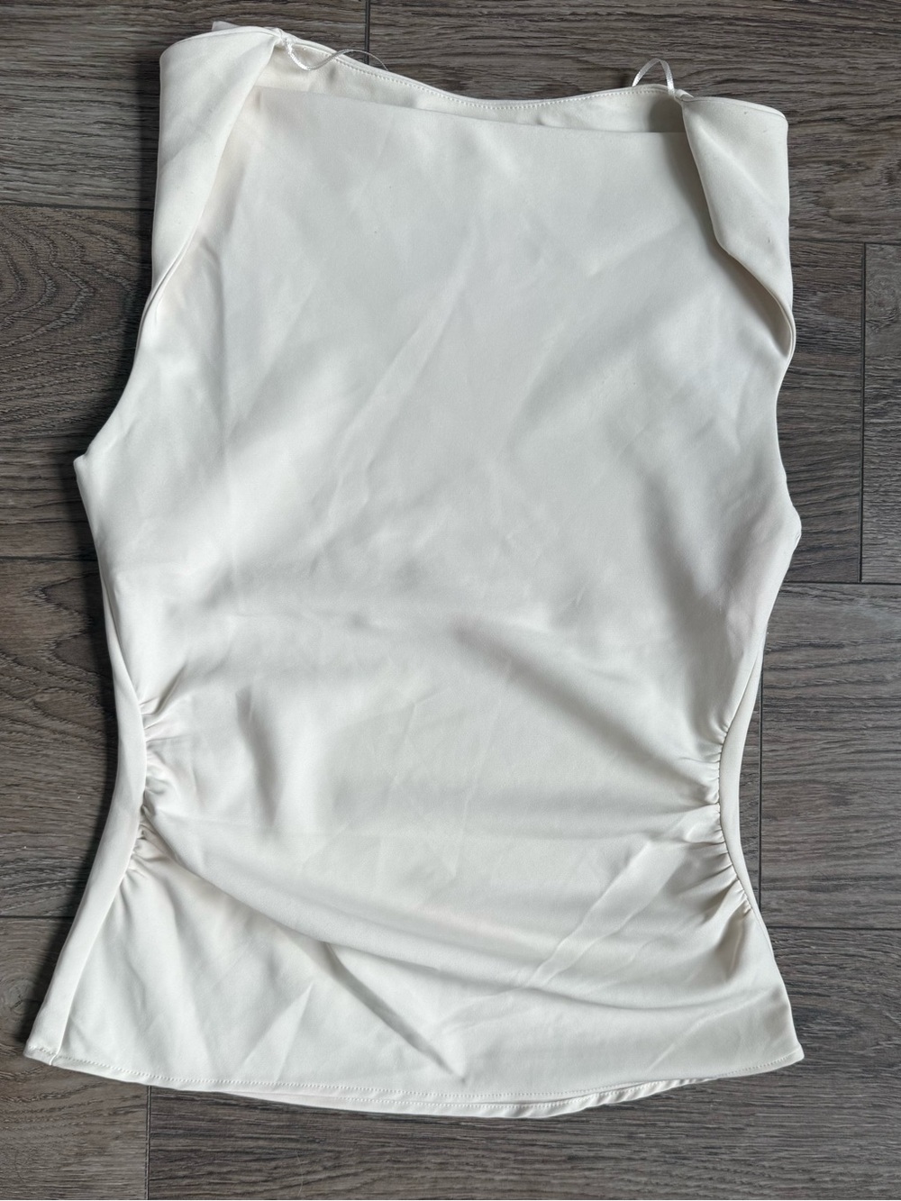 31. Zara White Draped Ruched Sleeveless Top Size S